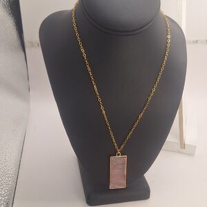 Gold Tone & Pink polymer clay Pendant Necklace 18" Mbarnes Productions